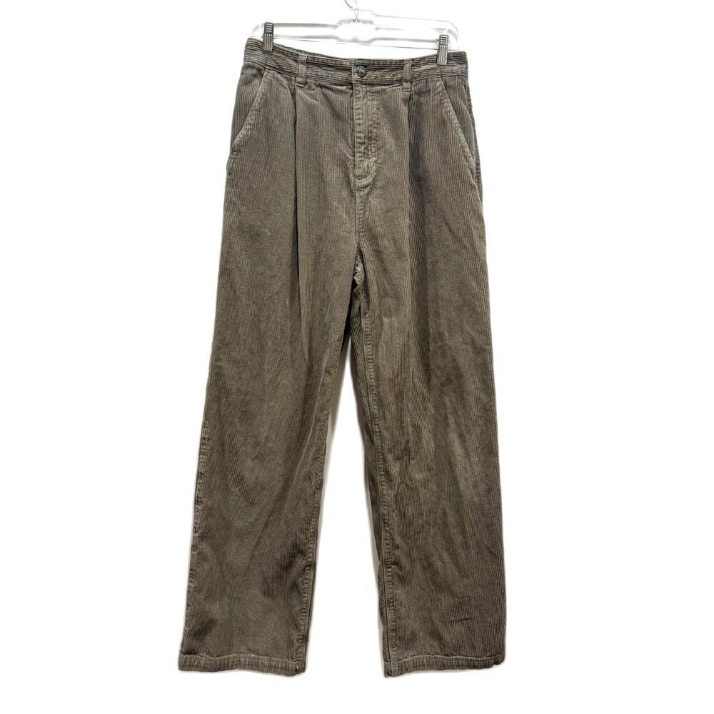 Roark Corduroy Pants High Rise Carpenter Wide Leg Tan Taupe Trousers Women sz 29